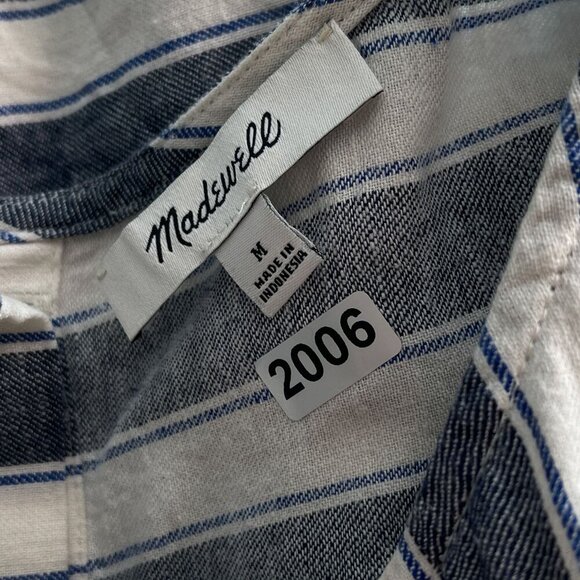 Madewell Stripe Play Button Back Dress Linen Cotton Transatlantic Blue Women M - Picture 13 of 16